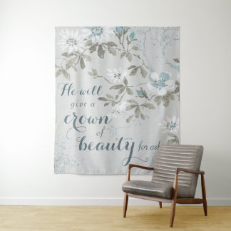 Christelijke kroon op Beauty Blue Floral Wandkleed