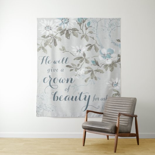 Christelijke kroon op Beauty Blue Floral Wandkleed (In situ)