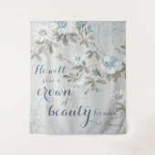Christelijke kroon op Beauty Blue Floral Wandkleed (Voorkant)