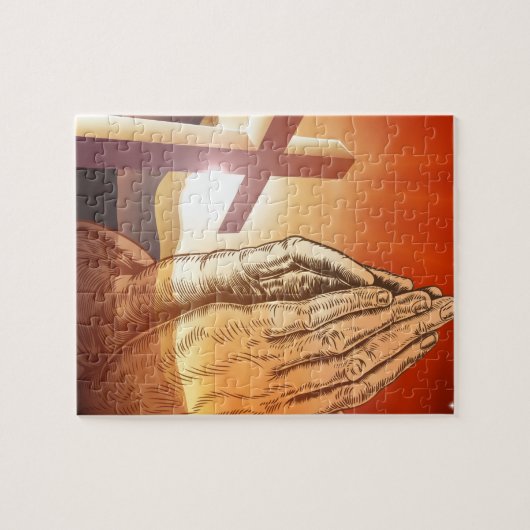 Christelijke kruis Praying Hands Legpuzzel (Horizontaal)