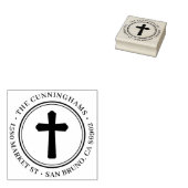 Christelijke Kruis Ronde Familienaam & Terugkeerad Rubberstempel (Gestempeld)