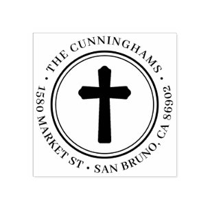 Christelijke Kruis Ronde Familienaam & Terugkeerad Rubberstempel