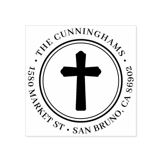 Christelijke Kruis Ronde Familienaam & Terugkeerad Rubberstempel (Afrduk)