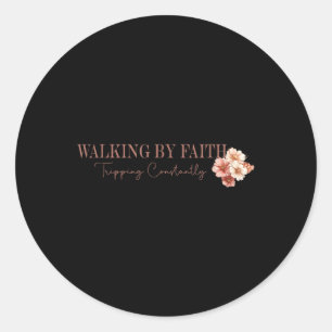 Christelijke kruisbloemen lopen door Faith Trippin Ronde Sticker