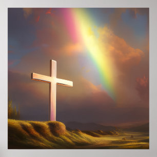 Christelijke kruisingen en regenboog poster