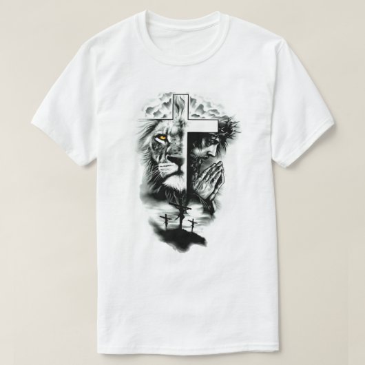 Christelijke Kunst-jezus het kruis Leeuw van Juda T-shirt (Design voorkant)
