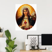 Christelijke kunst van het heilige hart van Jezus Poster (Thuiskantoor)