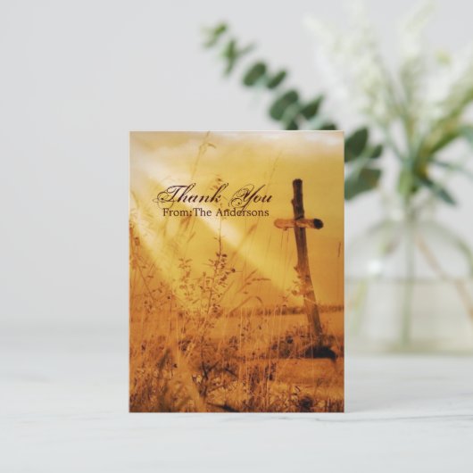 Christelijke  land cross bruiloft dank u briefkaart (Staand voorkant)