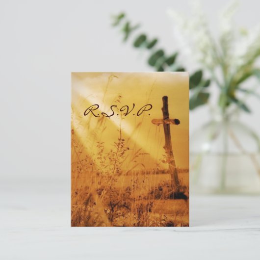 Christelijke  land cross bruiloft RSVP Uitnodiging Briefkaart (Staand voorkant)