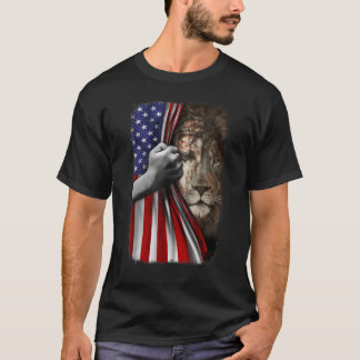 Christelijke leeuw en Jezus Amerikaanse vlag T-shirt