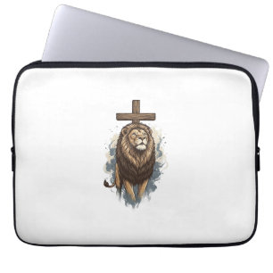 Christelijke Leeuw en Kruis Vintage Laptop Sleeve