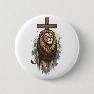 Christelijke Leeuw en Kruis Vintage Ronde Button 5,7 Cm