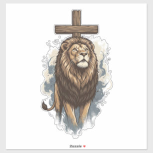 Christelijke Leeuw en Kruis Vintage Sticker