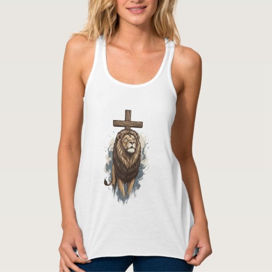 Christelijke Leeuw en Kruis Vintage Tanktop (Voorkant)