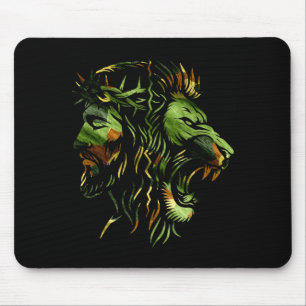 Christelijke Leeuw Jezus Kroon Camo Geloof Design Muismat