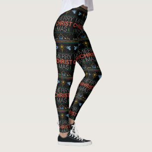 Christelijke lelijke vrolijke kersttrui Jesus God Leggings