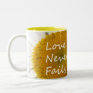 Christelijke liefde faalt nooit Daisy 1 Korintiërs Tweekleurige Koffiemok
