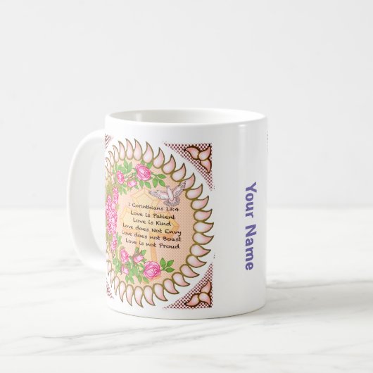 Christelijke liefde is geduldige bruiloft mok (Voorkant links)