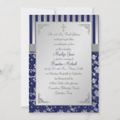 Christelijke marine en Silver Floral Vine Invitati Kaart (Achterkant)