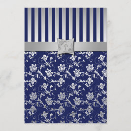 Christelijke marine en Silver Floral Vine Invitati Kaart