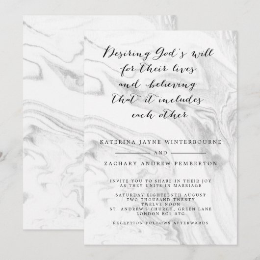 Christelijke marmer Elegant Script Wedding Invitat Kaart (Voorkant / Achterkant)