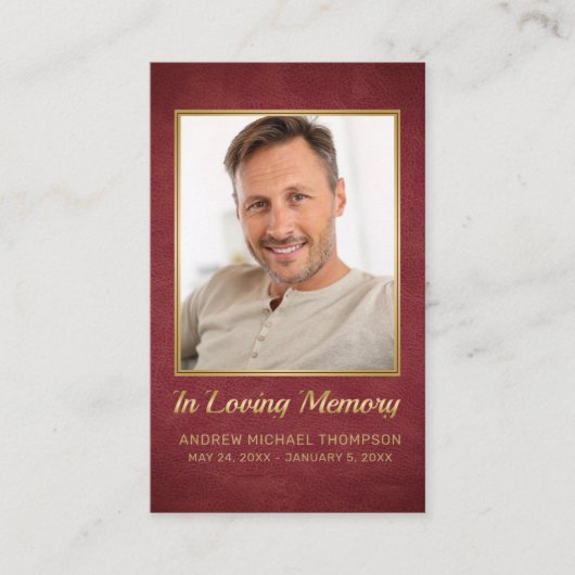 Christelijke Maroon Gold Photo Funeral Prayer Kaar Visitekaartje (Voorkant)