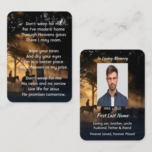 Christelijke Memorial Foto Forest Trail wandelpaar Visitekaartje (Voorkant / Achterkant)