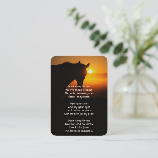 Christelijke Memorial Foto Gebed Paard Silhouet Visitekaartje (Staand voorkant)