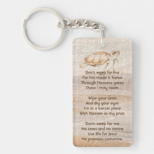 Christelijke Memorial Foto Sandy Beach Zee Turtle Sleutelhanger (Voorkant)