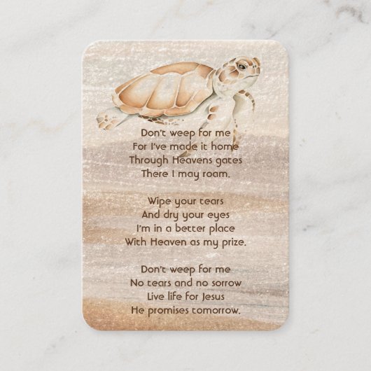 Christelijke Memorial Foto Sandy Beach Zee Turtle Visitekaartje (Voorkant)