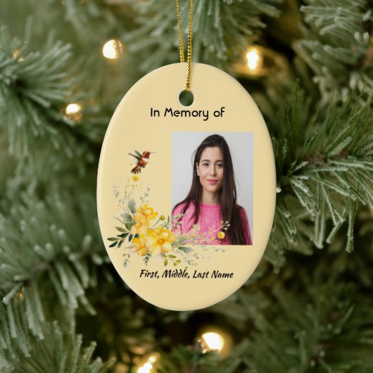Christelijke Memorial Hummingbird Yellow Roses Keramisch Ornament (Boom)