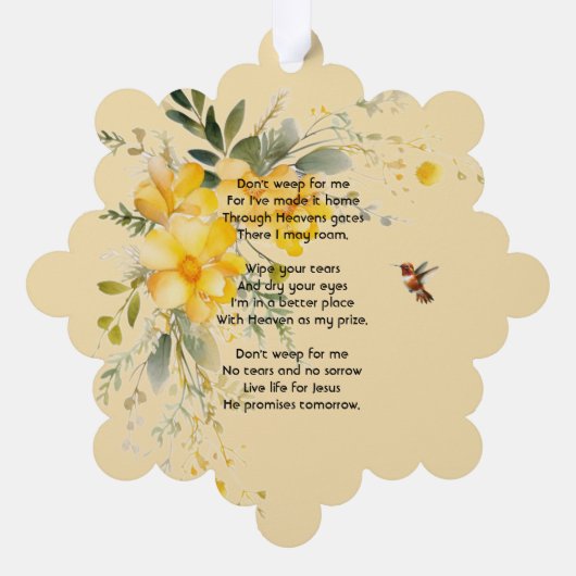 Christelijke Memorial Hummingbird Yellow Roses Ornament Kaart (Achterkant)