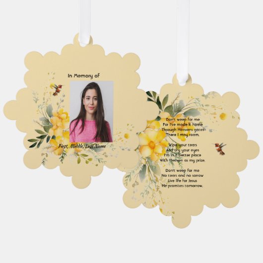 Christelijke Memorial Hummingbird Yellow Roses Ornament Kaart (Voorkant / Achterkant)