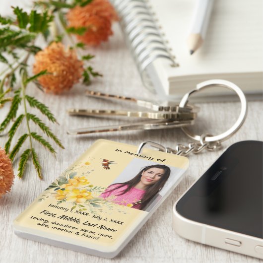 Christelijke Memorial Hummingbird Yellow Roses Sleutelhanger (Voorkant Rechts)