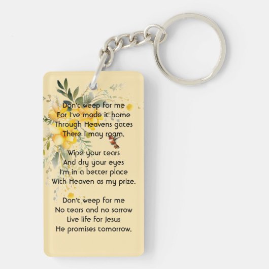 Christelijke Memorial Hummingbird Yellow Roses Sleutelhanger (achterkant)
