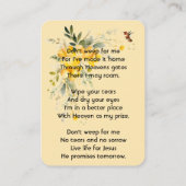 Christelijke Memorial Hummingbird Yellow Roses Visitekaartje (Achterkant)