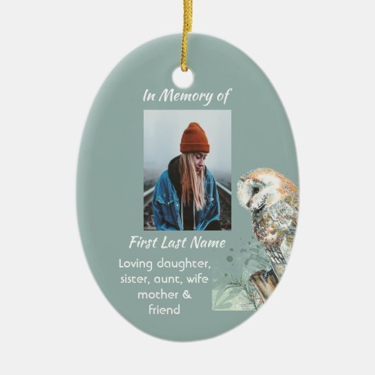 Christelijke Memorial Keepsake Barn Owl Bird Keramisch Ornament (Voorkant)