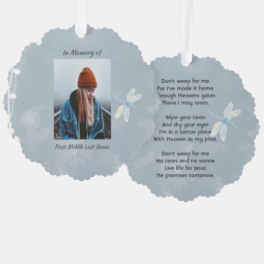 Christelijke Memorial Keepsake Dragonfly White Flo Ornament Kaart (Voorkant / Achterkant)