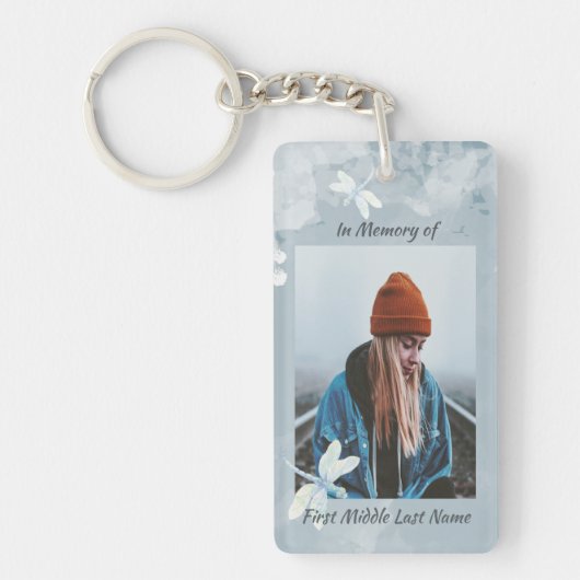 Christelijke Memorial Keepsake Dragonfly White Flo Sleutelhanger (Voorkant)