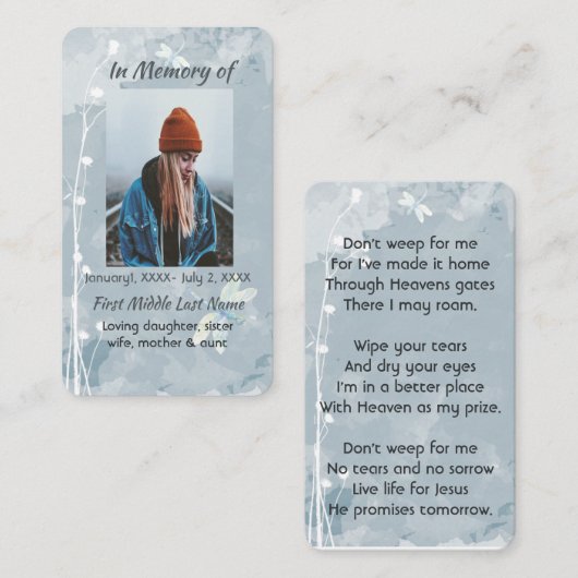 Christelijke Memorial Keepsake Dragonfly White Flo Visitekaartje (Voorkant / Achterkant)