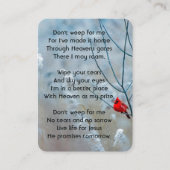 Christelijke Memorial Keepsake Kardinaal Red Bird Visitekaartje (Voorkant)