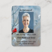 Christelijke Memorial Keepsake Kardinaal Red Bird Visitekaartje (Achterkant)