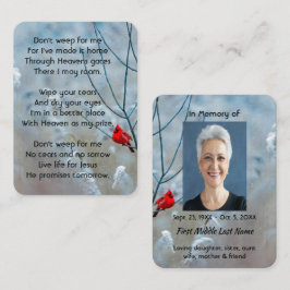 Christelijke Memorial Keepsake Kardinaal Red Bird Visitekaartje