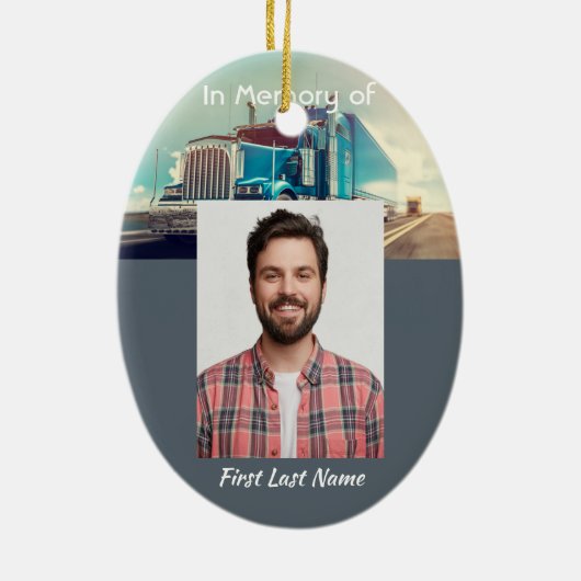 Christelijke Memorial Keepsake Semi Truck Trailer Keramisch Ornament (Achterkant)