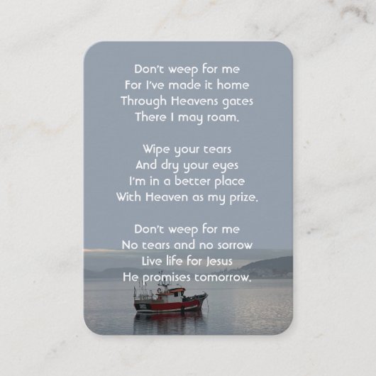 Christelijke Memorial Keepsake Vissende bootvisser Visitekaartje (Voorkant)