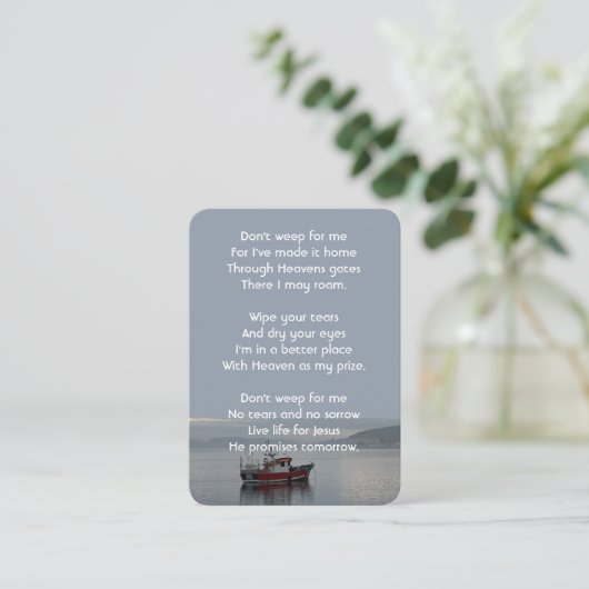 Christelijke Memorial Keepsake Vissende bootvisser Visitekaartje (Staand voorkant)