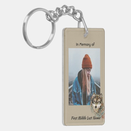 Christelijke Memorial Keepsake Waterverf Wolf Anim Sleutelhanger (Voorkant Links)