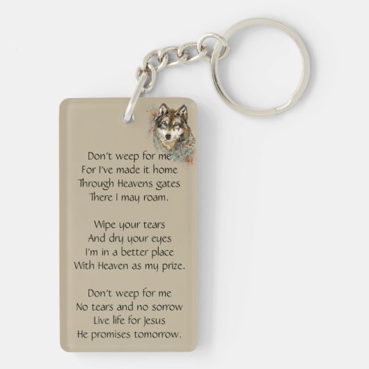 Christelijke Memorial Keepsake Waterverf Wolf Anim Sleutelhanger (achterkant)