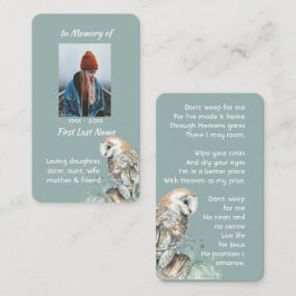 Christelijke Memorial Memory Waterverf Barn Owl Bi Visitekaartje