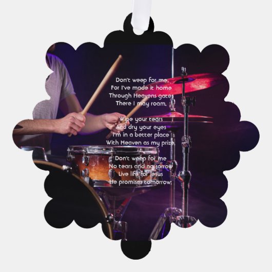 Christelijke Memorial Photo Drummer Drums Band Ornament Kaart (Voorkant)